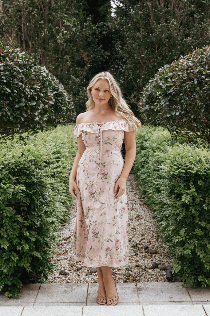 Lauryn Off The Shoulder Midi Dress - Blush Rose | Petal & Pup (US)
