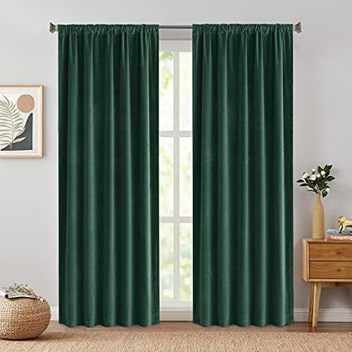 JINCHAN Green Velvet Curtains Drapes Bedroom Window Curtains 84 Inch Long Living Room Rod Pocket ... | Amazon (US)