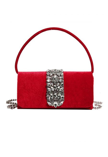 Glamorous Velvet Rhinestone Embellished Clutch in Red | Chicwish