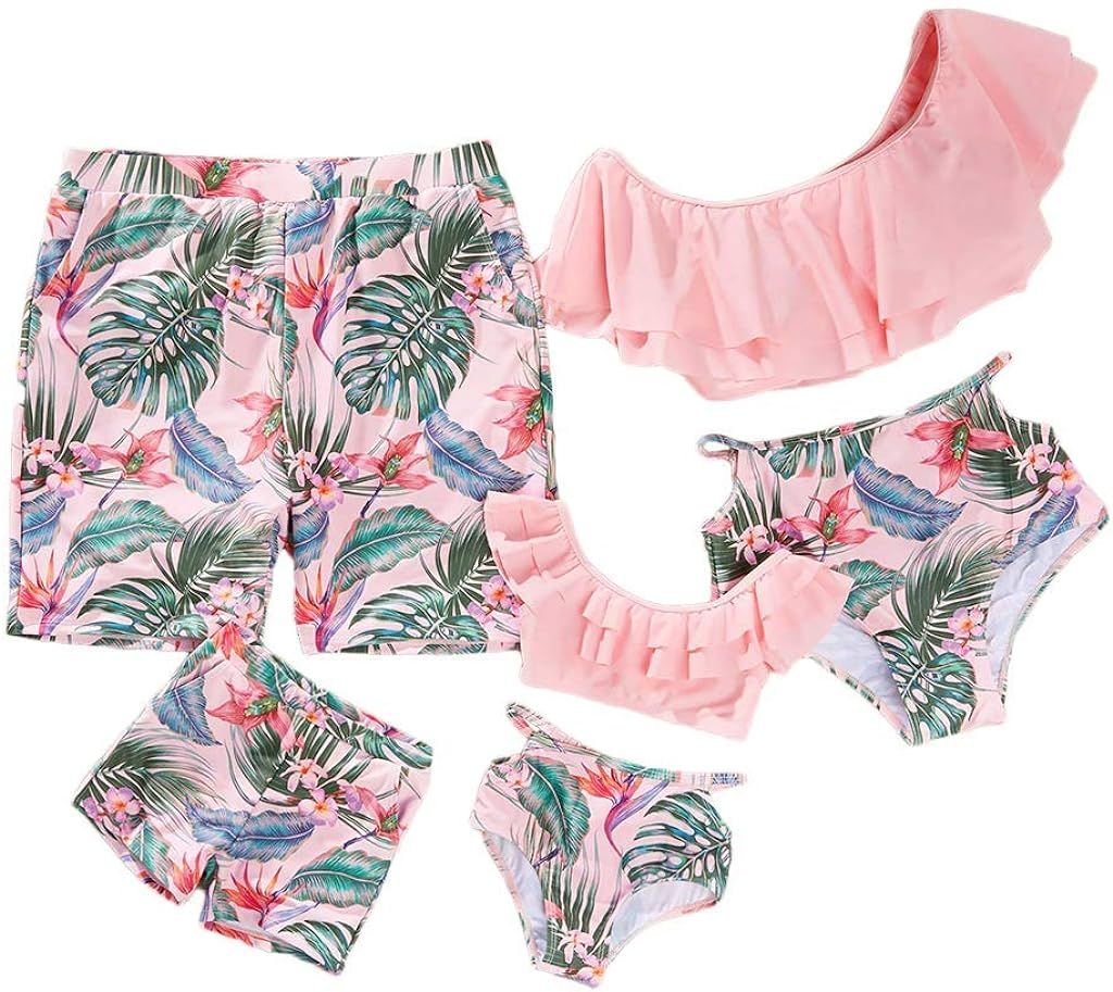 IFFEI Family Matching Swimwear Two Pieces Bikini Set Newest Printed Ruffles Mommy and Me Bathing ... | Amazon (US)