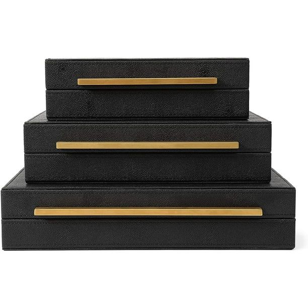 Kingflux Faux Black Shagreen Leather Set of 3 Pcs Decorative Boxes, Storage Boxes Jewelry Organiz... | Walmart (US)