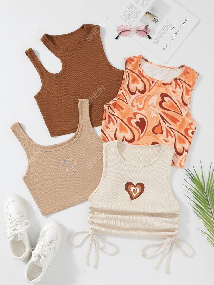 SHEIN Qutie Casual Hart Tanktop & hemd Koord Geplisseerde | SHEIN