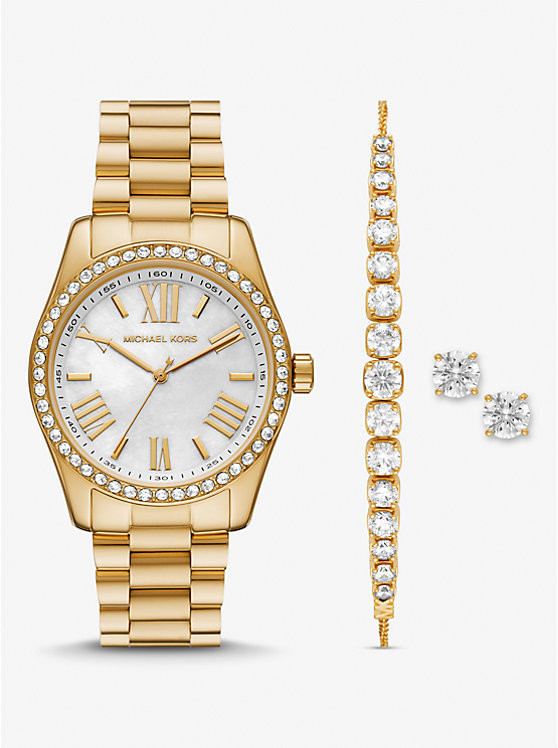 Lexington Pavé Gold-Tone Watch and Jewelry Gift Set | Michael Kors US