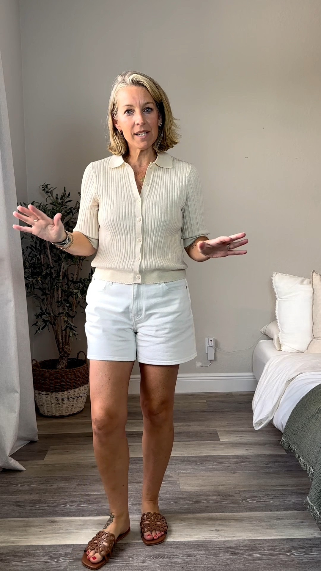 Why am I so squealy?! 
Medium buttery soft top and 8 stretchy shorts!! I’m wearing the Steve Madden version of the sandals btw. Tts and soft and comfy. Don’t rub.

#LTKootd #LTKdayinmylife #LTKMidsize