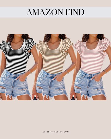 This ruffle sleeve striped top comes in several colors. 

Ootd, spring outfit, summer outfit, casual outfit idea, blouse, fashion over 40

#LTKstyletip #LTKfindsunder50 #LTKover40