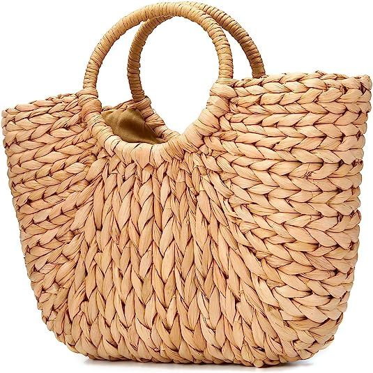 JOSEKO Summer Beach Bag, Women Straw Paper Handbag Top Handle Big Capacity Travel Tote Purse | Amazon (US)