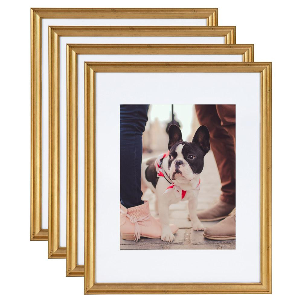 Kate and Laurel Adlynn 11 in. x 14 in. matted to 8 in. x 10 in. Gold Picture Frames (Set of 4) | The Home Depot