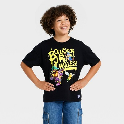 Boys' Nintendo Super Mario Brothers Short Sleeve Bowser Jr. Rules Oversized Graphic T-Shirt - Black S | Target