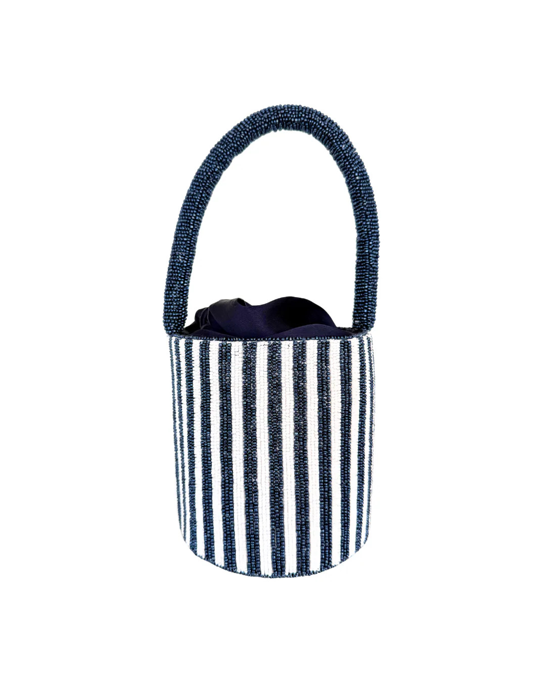The Nantucket - Beaded Bucket Bag in New England Navy Stripes | Beth Ladd Collections