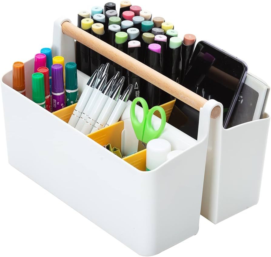 Ctcwsh Pen Desk Organizer Multi-Functional Portable Divided Office Storage Tote Caddy Plastic Pen... | Amazon (US)