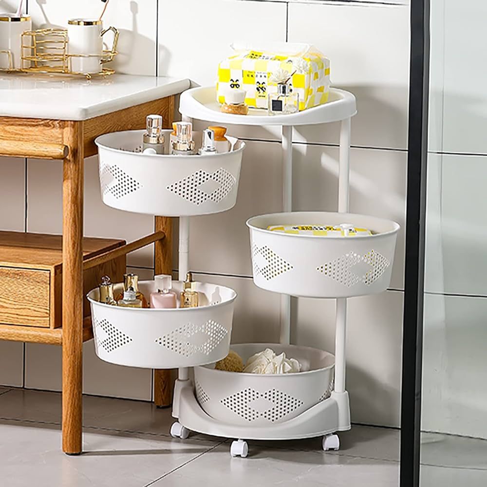4-Tier Rotating Kitchen Storage Basket, Multifunctional Rolling Fruit Basket Freestanding Storage... | Amazon (US)