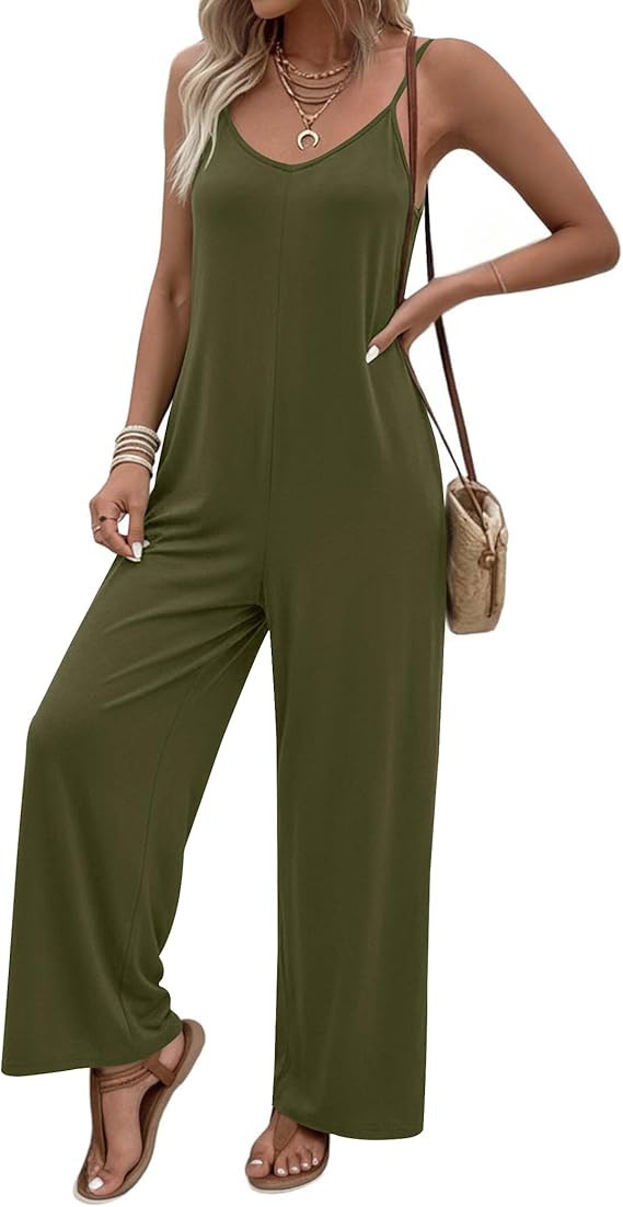 Ekouaer Women Jumpsuits Casual Boho Overalls Sleeveless Spaghetti Strap Long Pants Romper with Po... | Amazon (US)