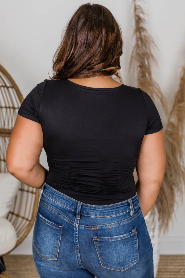 Free Soul Short Sleeve Black Bodysuit | Pink Lily