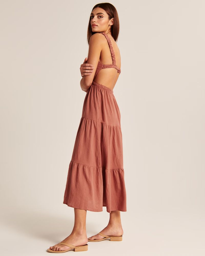 Linen-Blend Cutout Maxi Dress | Abercrombie & Fitch (US)