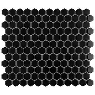 Merola Tile Metro 1 in. Hex Matte Black 10-1/4 in. x 11-7/8 in. Porcelain Mosaic Tile (8.6 sq. ft... | The Home Depot