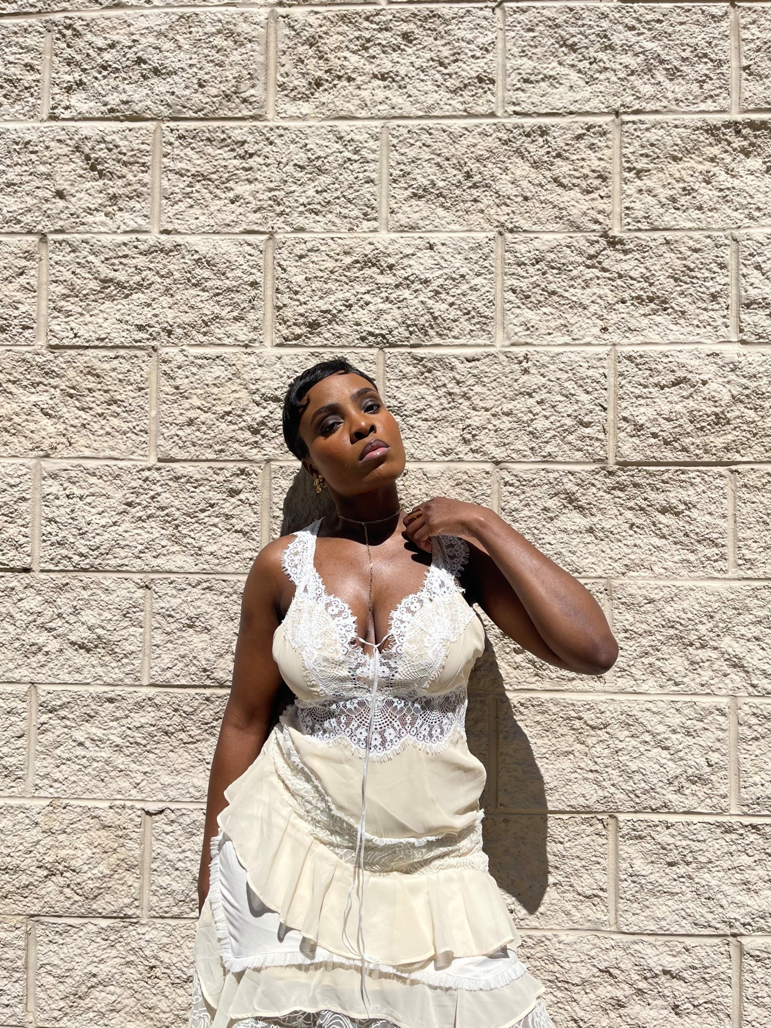 By Anthropologie Sleeveless Keyhole Tiered Lace Midi Dress, lace satin dress, spring fashion, summer elegant dress, pixie haircut, midi 
