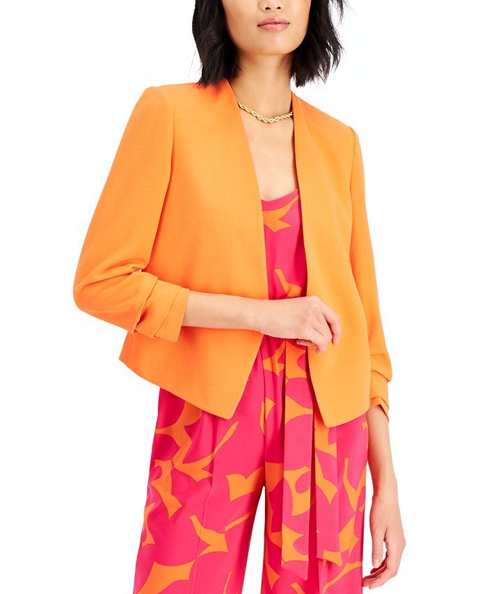 Bar III Ruched-Sleeve Open-Front Blazer, Created for Macy's & Reviews - Jackets & Blazers - Women... | Macys (US)