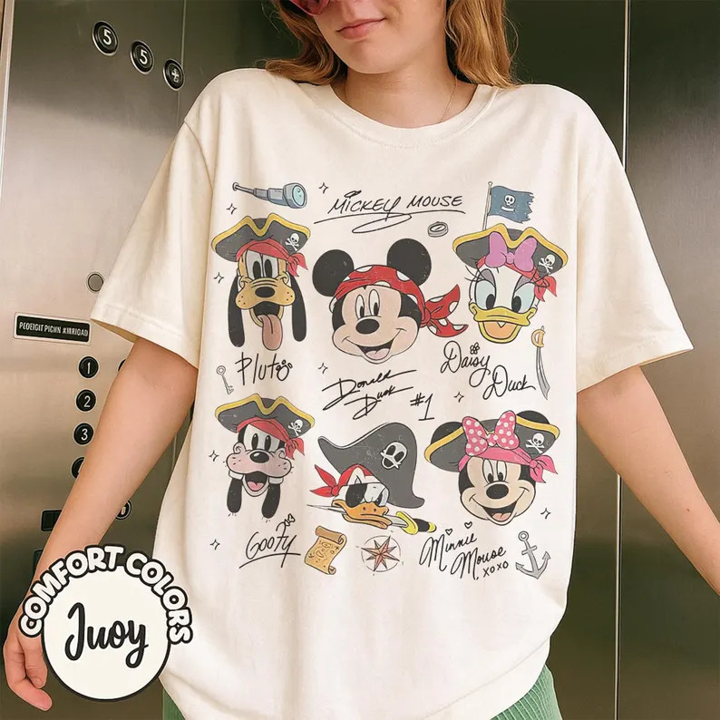 Vintage Disney Pirate Shirt, Mickey & Friends Pirate Signature Crew Tee, Minnie Goofy Donald Dais... | Etsy (US)