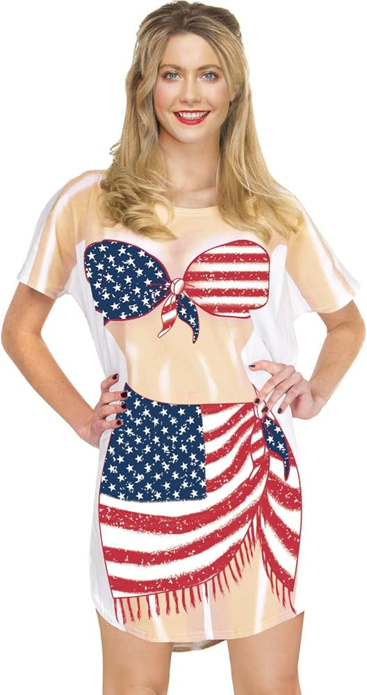 Spadehill Women's Short Sleeve Cute Bikini Print Baggy Swimwear Cover-Up | Amazon (US)