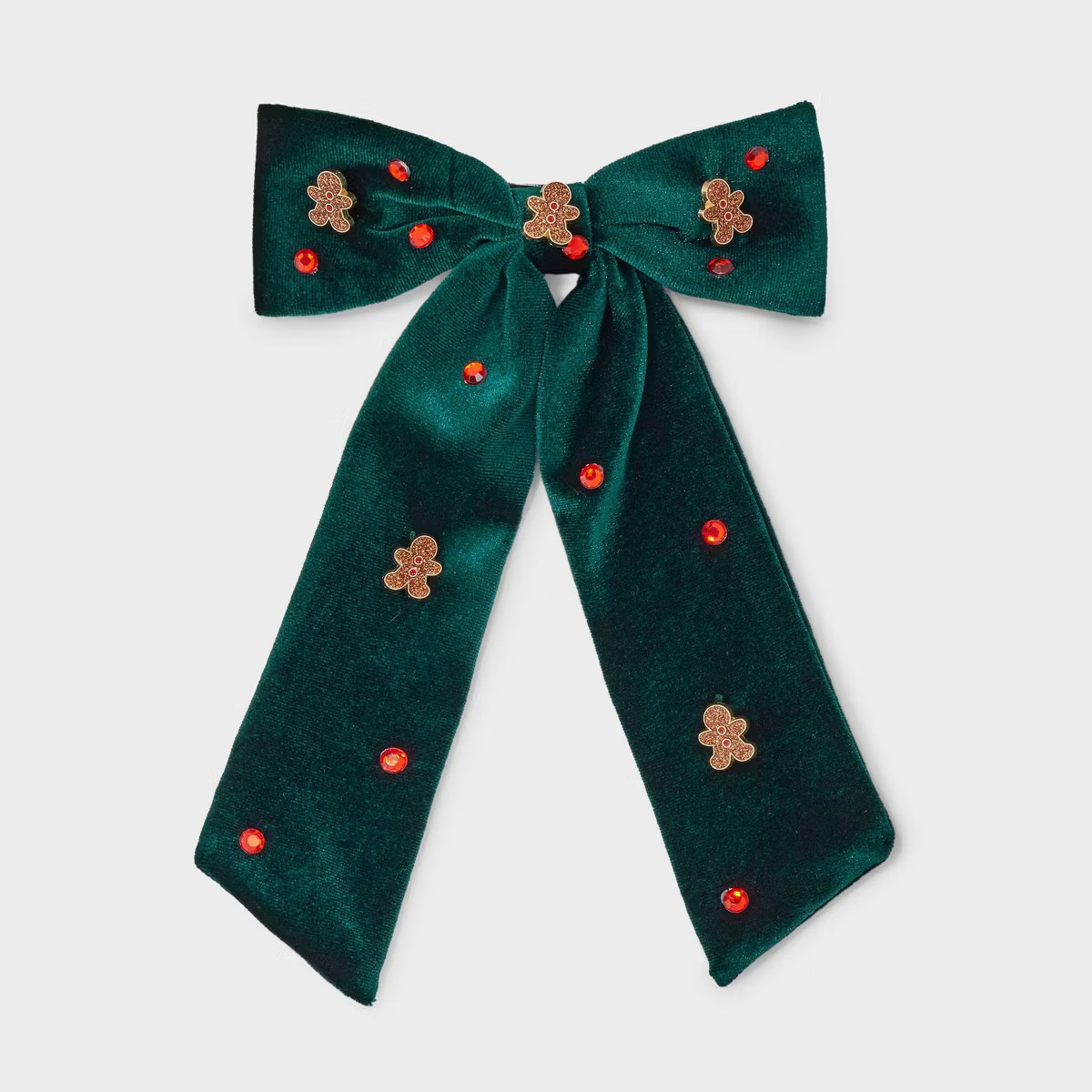 Holiday Gingerbread Icon Velvet Bow Hair Clip - Green/Brown | Target