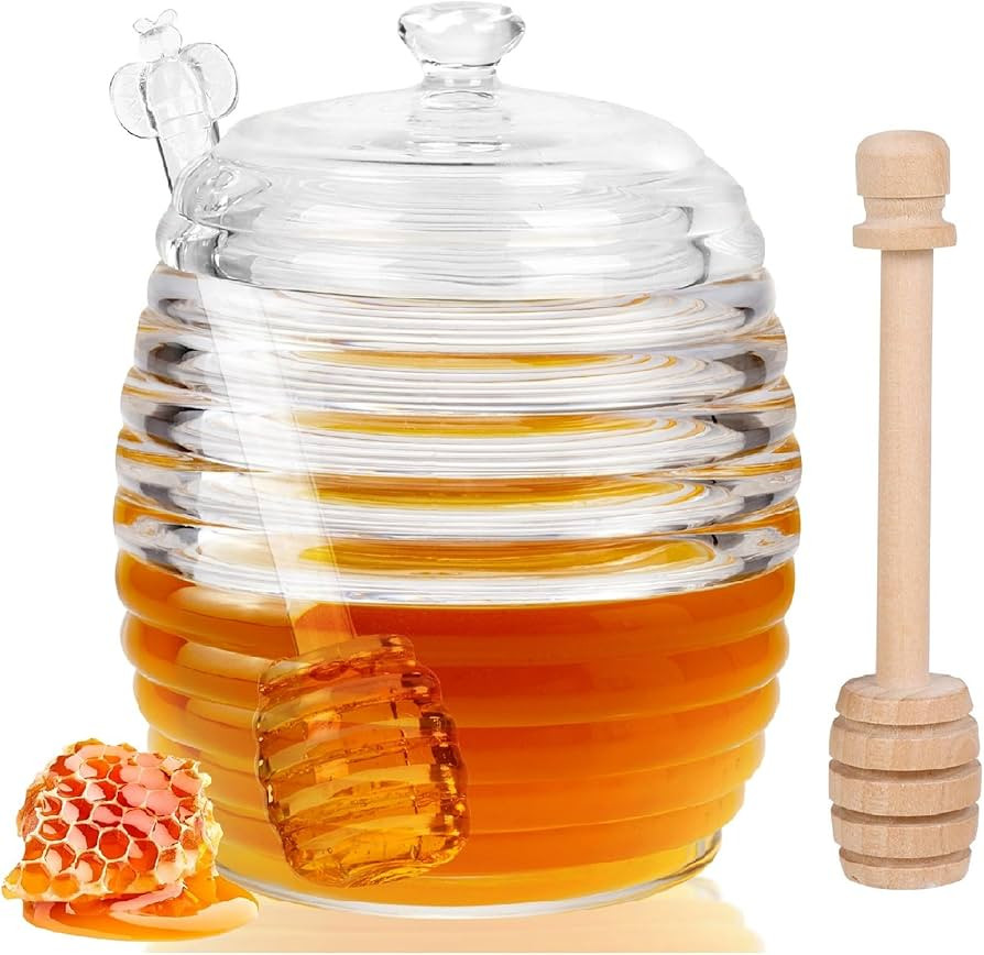 Honey Jar with Dipper and Lid, 8 oz Glass Honey Pot Dispenser with 2 Dippers Sticks Set, Honey Co... | Amazon (US)