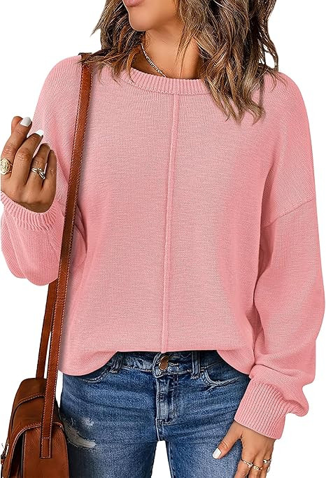 BTFBM Pullover Sweaters for Women Fall Crewneck Slouchy Long Sleeve Sweater Loose Casual Knit Top... | Amazon (US)