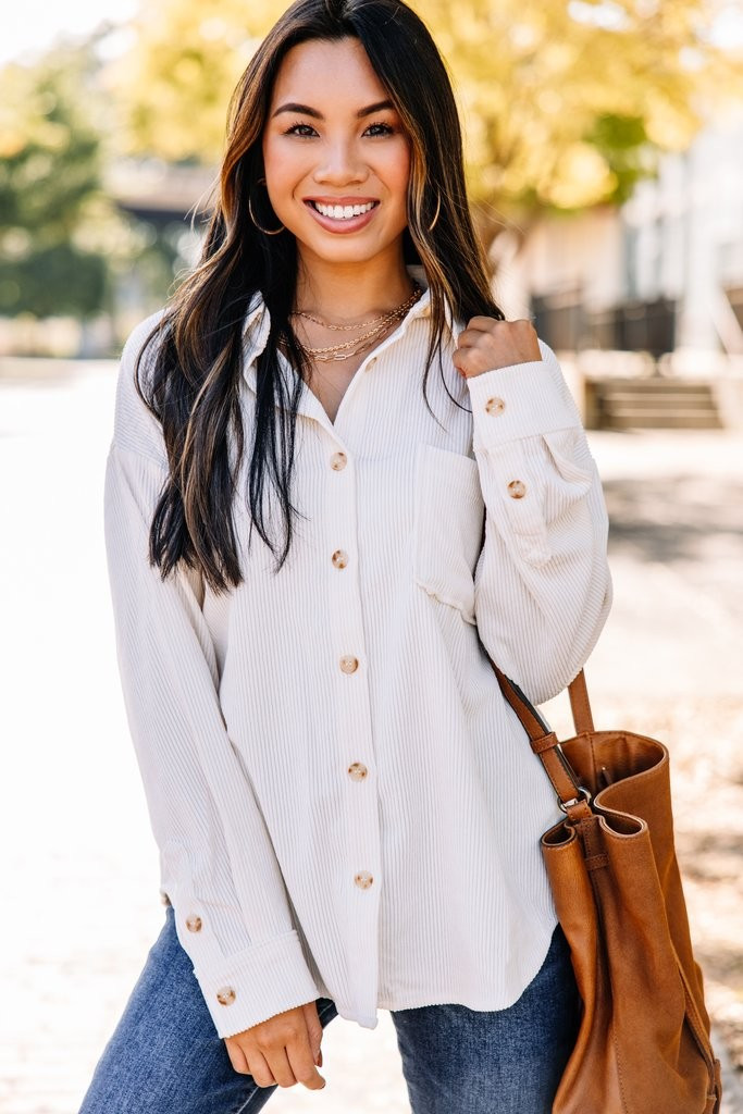 Feeling Your Best Ivory White Corduroy Shacket | The Mint Julep Boutique