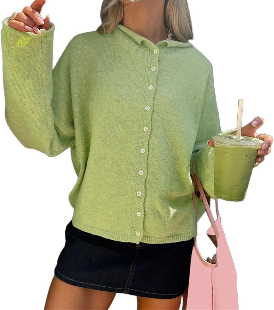 Women Knitted Cardigan Sweaters Long Sleeve Button Down Loose Knitwear Tops Y2k Vintage Jumper Kn... | Amazon (US)
