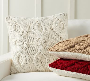 Alpine Handknit Cable Sherpa Back Pillow Cover | Pottery Barn (US)