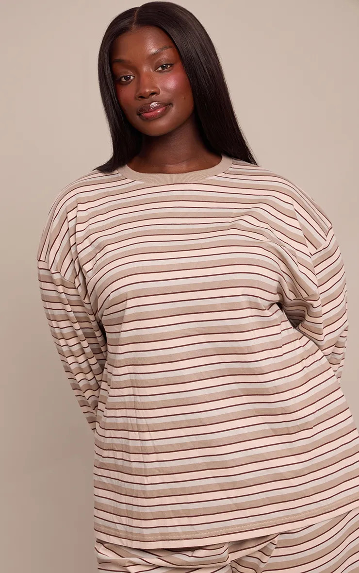 Chocolate Striped Long Sleeved Top | PrettyLittleThing | PrettyLittleThing UK