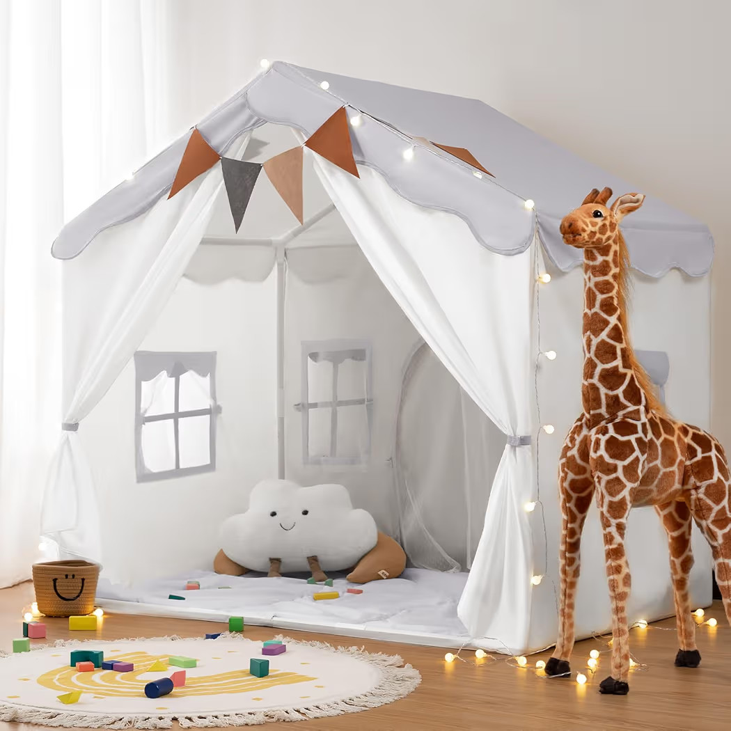 Besrey Kids Play Tent 2 in 1 with Padded Mat and Lights, Large Kids Playhouse with 2 Doors & 4 Wi... | Amazon (US)