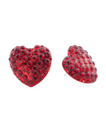 Pave Crystal Heart Shaped Button Stud Earrings | Marshalls