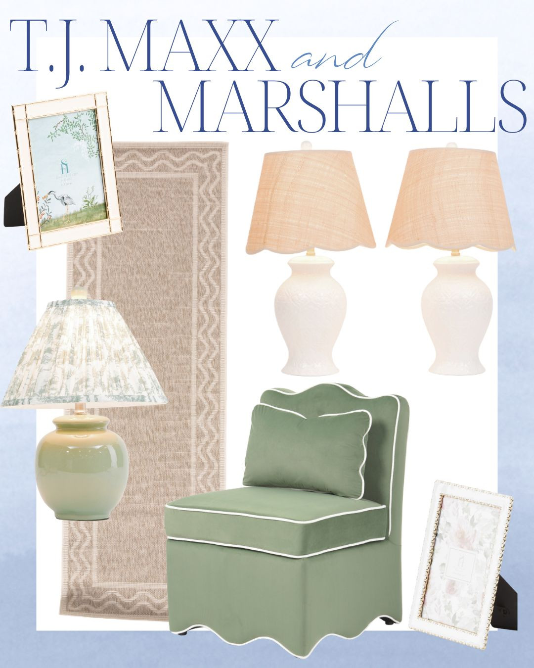 New home finds from T.J. Maxx and Marshalls that bring timeless charm to any space — think scalloped details, soft greens, and classic textures for an elevated look.

home decor, tj maxx finds, marshalls home, scalloped furniture, neutral rugs, table lamps, timeless design, classic home style 

 #LTKHome