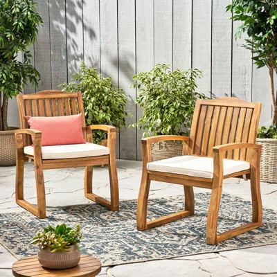 Wood Armchairs - Fade , 24.75"w X 26.75"d 35"h Dining Chair Pair Cream Cushion, 26.75"w | Wayfair North America