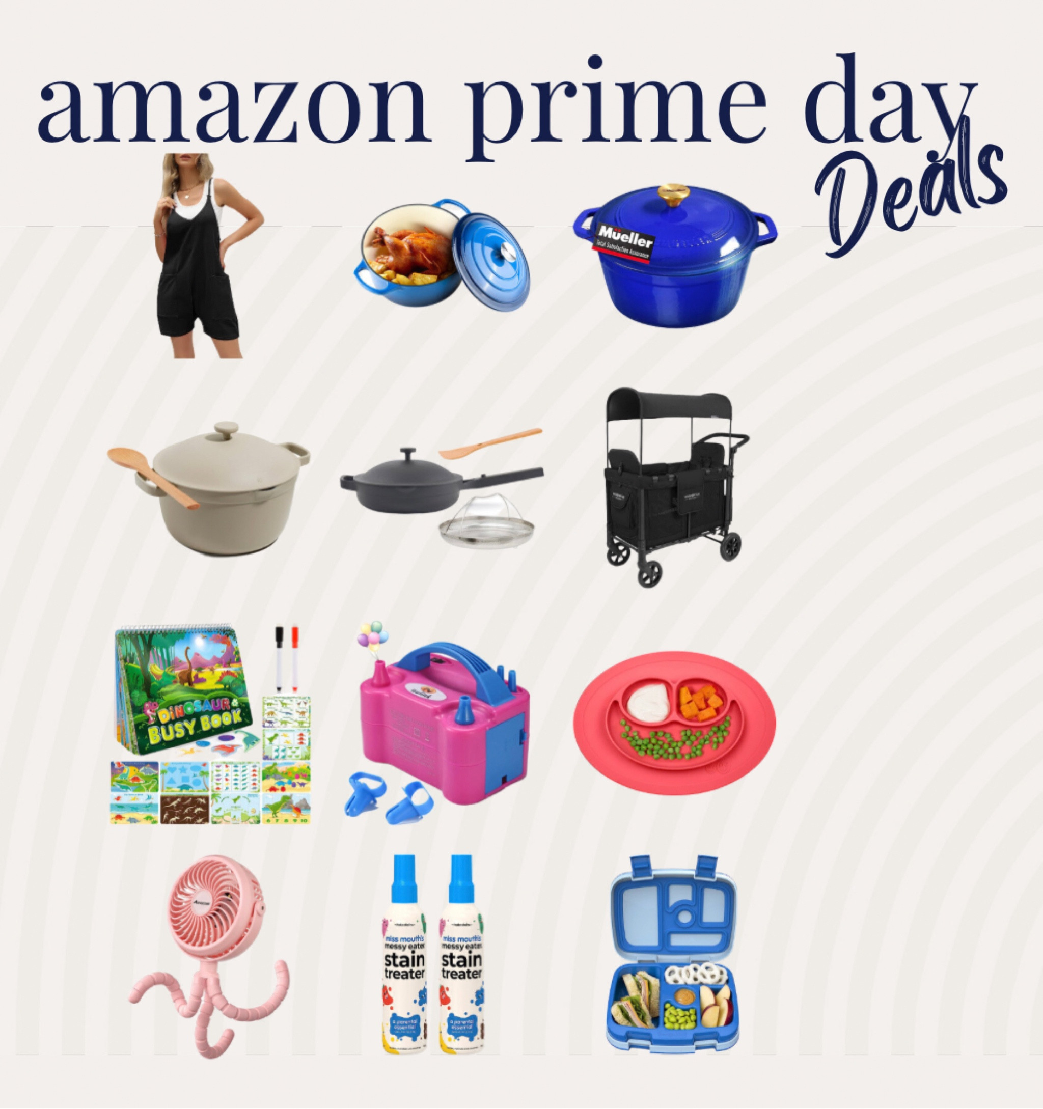 Amazon prime day deals! 
- romper, Dutch ovens, our place non toxic pans, wonderfuld wagon, balloon pump, busy book, silicone toddler plate, stroller fan, stain remover and Bentgo lunch box!

#LTKkids #LTKsalealert #LTKxPrimeDay