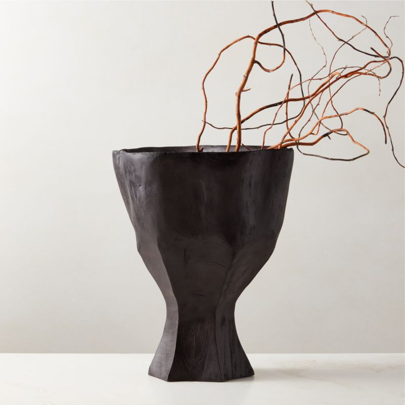Odin Black Teak Wood Vase + Reviews | CB2 | CB2