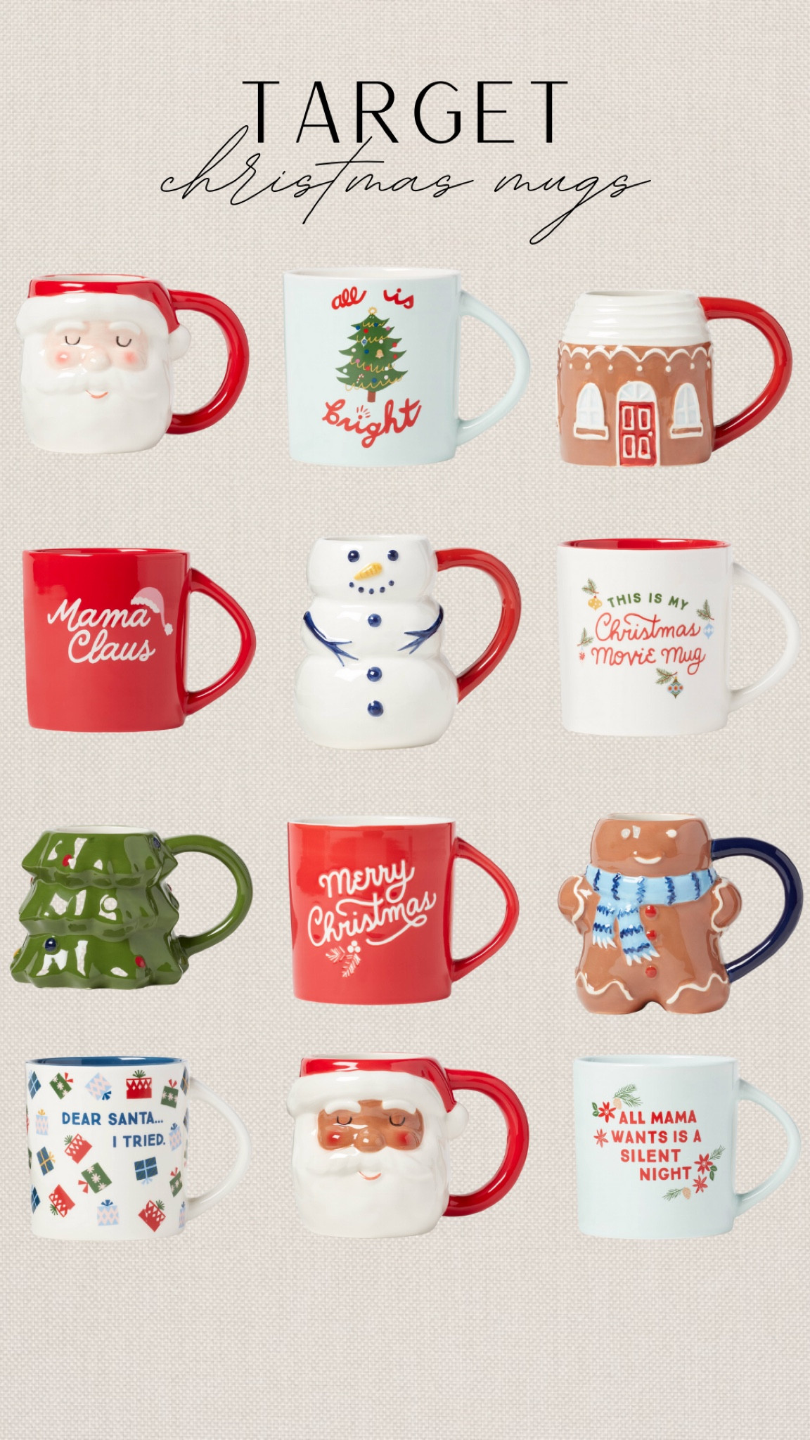 Christmas mugs from Target.

#christmasmugs #holidaymugs #retrosantamug #santamug #gingerbreadmug #merrymug #target #coffeebar #coffeestation #christmasdecor

#LTKSeasonal #LTKhome #LTKHoliday