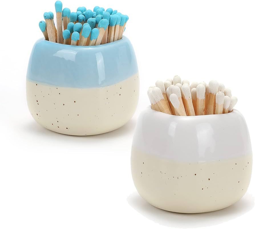 Ceramic Match Holder with Striker - Set of 2 - Matches NOT Included - Matches in a Jar - Gifts fo... | Amazon (US)