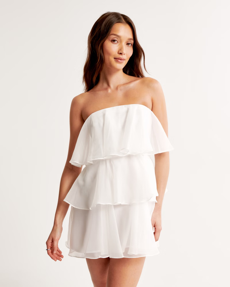 Women's Organza Tiered Strapless Mini Dress | Women's Dresses & Jumpsuits | Abercrombie.com | Abercrombie & Fitch (US)