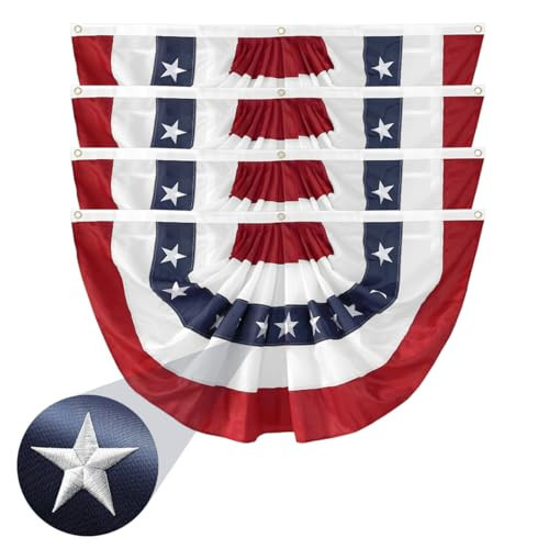 4 Pack American Pleated Fan Flag 2x4 Ft Patriotic Bunting – Embroidered Stars & Sewn Stripes USA Flag for 4th of July Outdoor Porch Fence Garden with Canvas Header & Brass Grommets | Amazon (US)