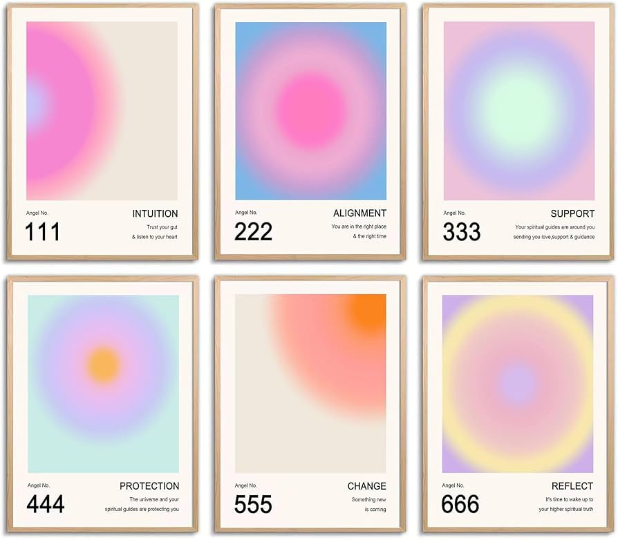 Aura Angel Numbers Poster, Colorful Gradient Posters for Room Aesthetic, Minimalist Inspirational... | Amazon (US)