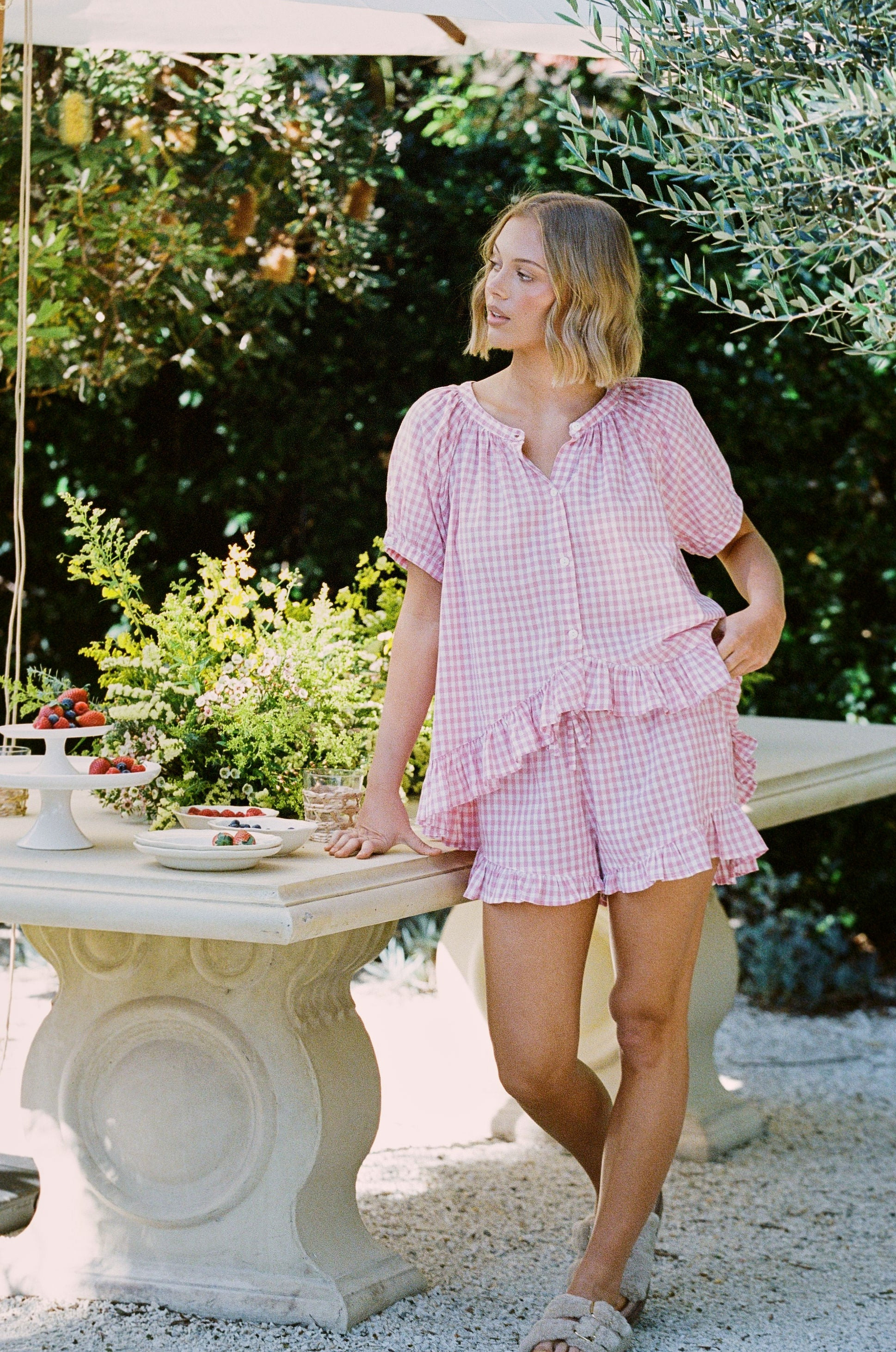 Sophie Sleep Set - Cotton - Gingham Berry | Piyama US