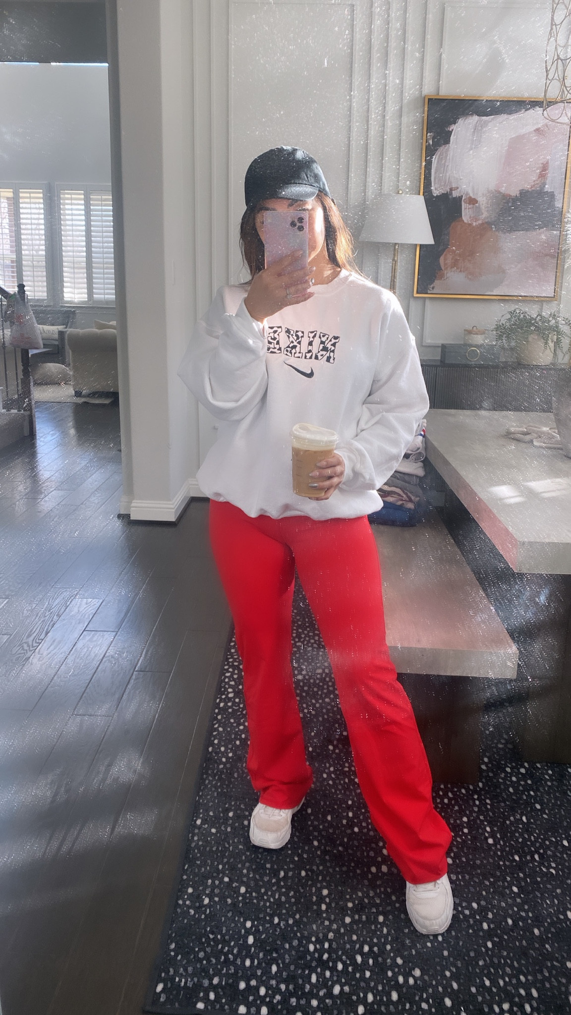 Todays school drop off outfit 

Amazon flare leggings and Nike sweatshirt from Etsy
