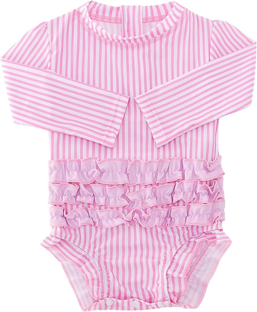 BFUSTYLE Baby Girls Ruffle Swimsuit Hawaiian Rashguard Shirt Toddler Long Sleeve Swimwear with Zi... | Amazon (US)