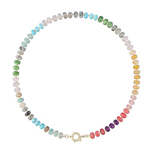 LALAPPLE Colorful Beaded Gemstone Necklace for Women, Boho Rainbow Bead Choker with Natural Stone Crystal Beads, Handmade Summer Beach Necklace Jewelry | Amazon (US)