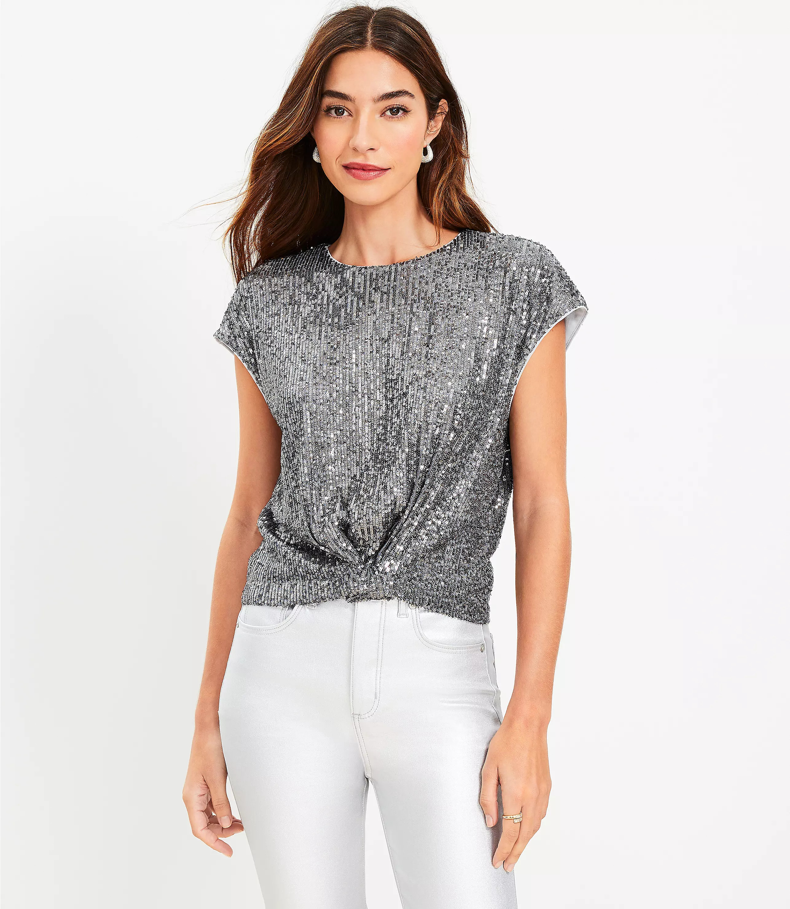 Sequin Knot Cap Sleeve Top | LOFT