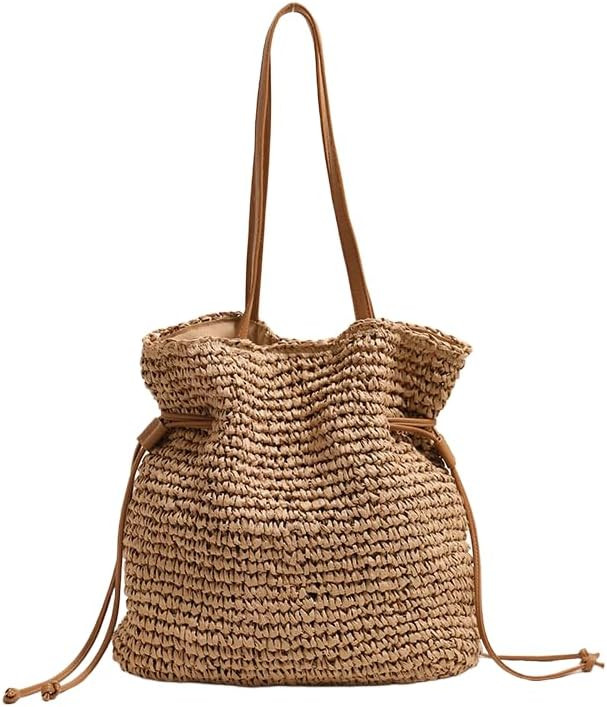 Women's Straw Woven Beach Tote Bags Boho Crochet Summer Trendy Shoulder Bags Large Bucket Handmad... | Amazon (US)