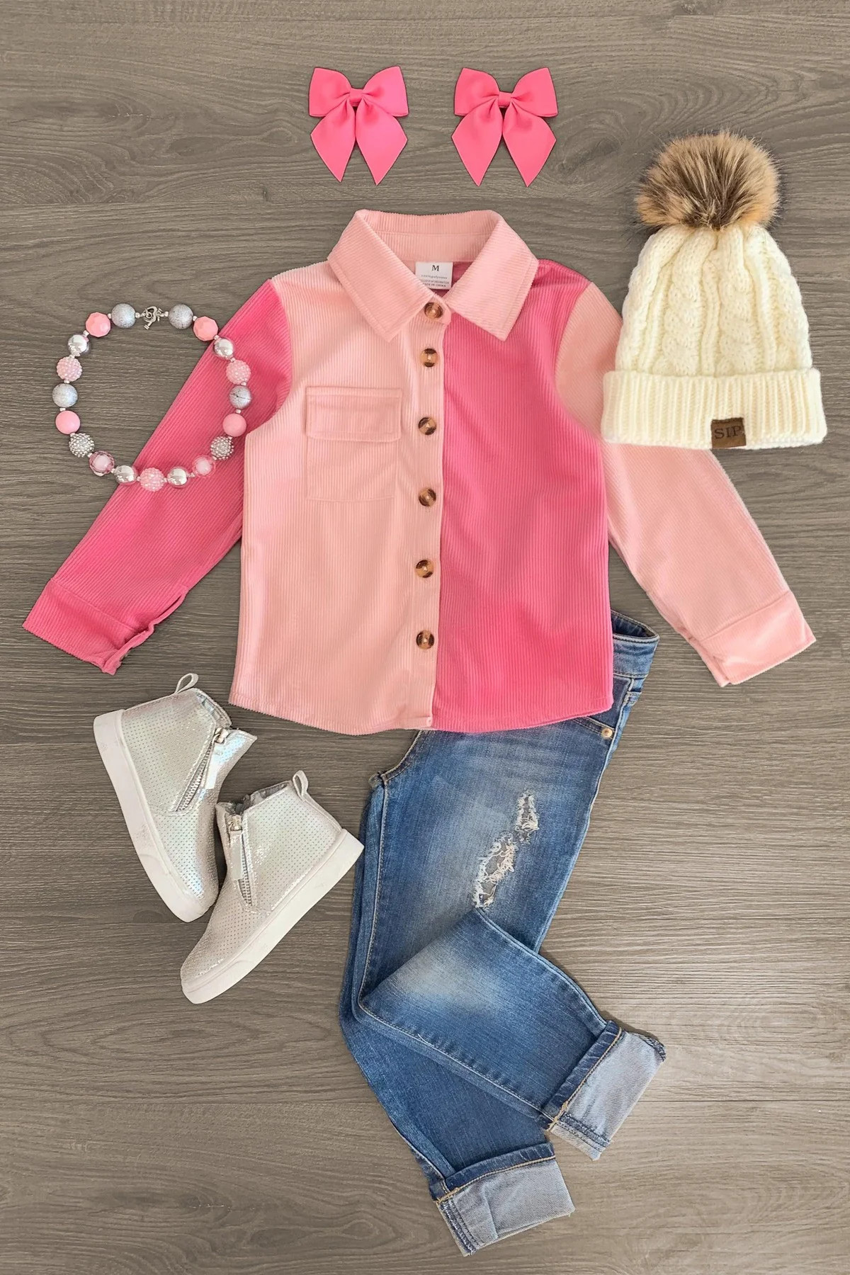 Pink Colorblock Corduroy Button Down Top | Sparkle In Pink
