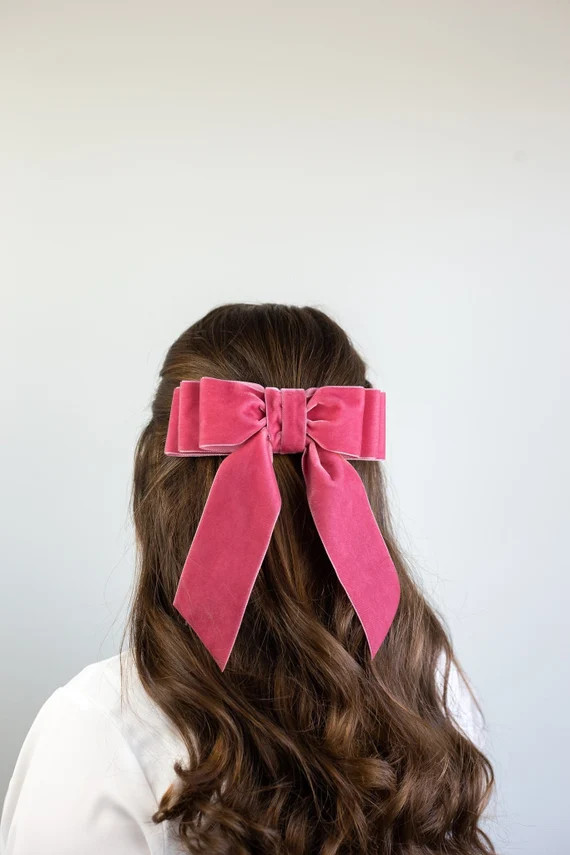 Dusty Rose Oversized Velvet Hair Bow Long Tail French Barrette | Etsy | Etsy (US)