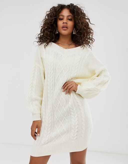 Fashion Union Tall oversized cable knit sweater dress | ASOS US